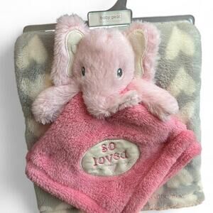 Baby Gear Pastel Pink Elephant Hearts Baby Blanket Set Embroidered So Loved Gift